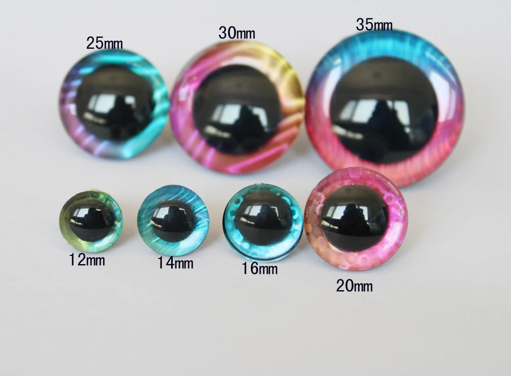 20 Stück Masckaszem 14 mm bis 35 mm weiße Pupillen, 3D-komische, runde Glitzer-Spielzeugaugen mit harter Unterlegscheibe für Plüschpuppen – HC10 – Detail 40