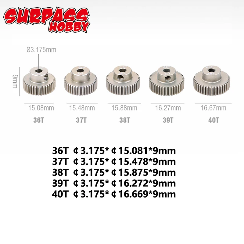 5PCS 32DP 48DP 64DP M0.6 3.175mm Metalen Aluminium Rondsel Motor Gear Set 12 T-50 T voor 1/10 RC Auto Vrachtwagen Buggy Auto