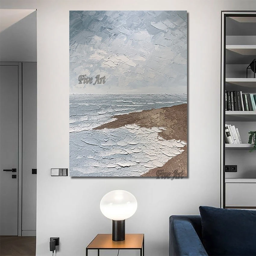 

Палетка с ножом в новом стиле, ручная роспись, абстрактная текстурированная живопись, природный пейзаж, Настенная картина, Декор для дома, художественный предмет без рамки