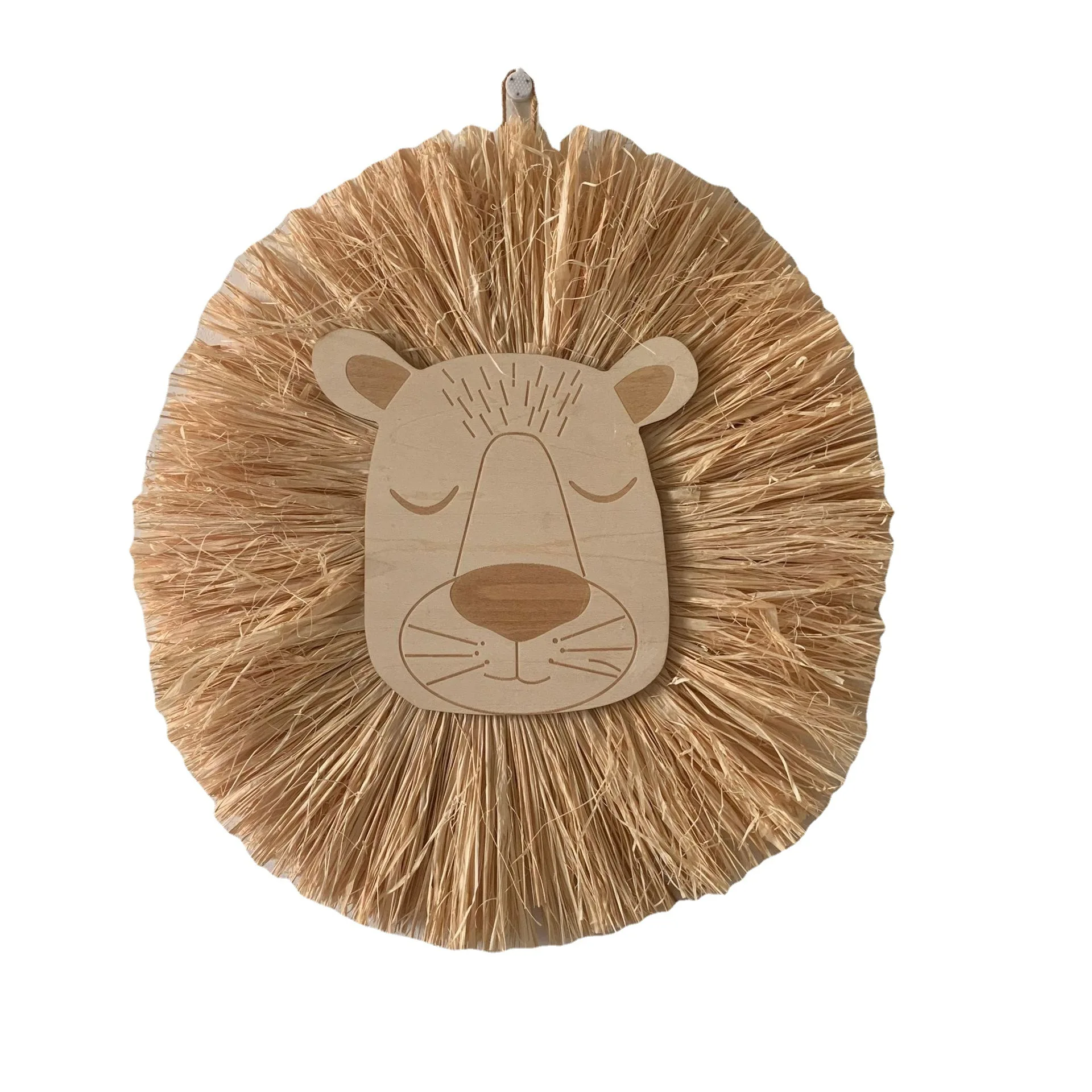 Kids Room Wall Toys Ins Style Hand Woven Cartoon Trumpet Lion Tiger Scarecrow Straw Home Wall Hanging Wall Decoration Props