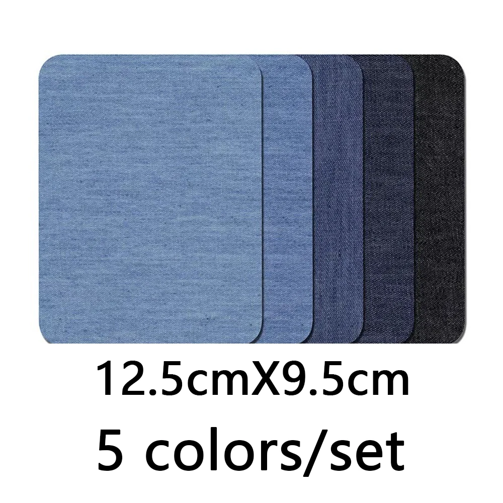 5PCS Dark Blue Rectangle Ellipse Sticky Hot Melt Glue Ironing Imitation Denim Pacthes for Repair Denim Jean Jacket Dress sleeve