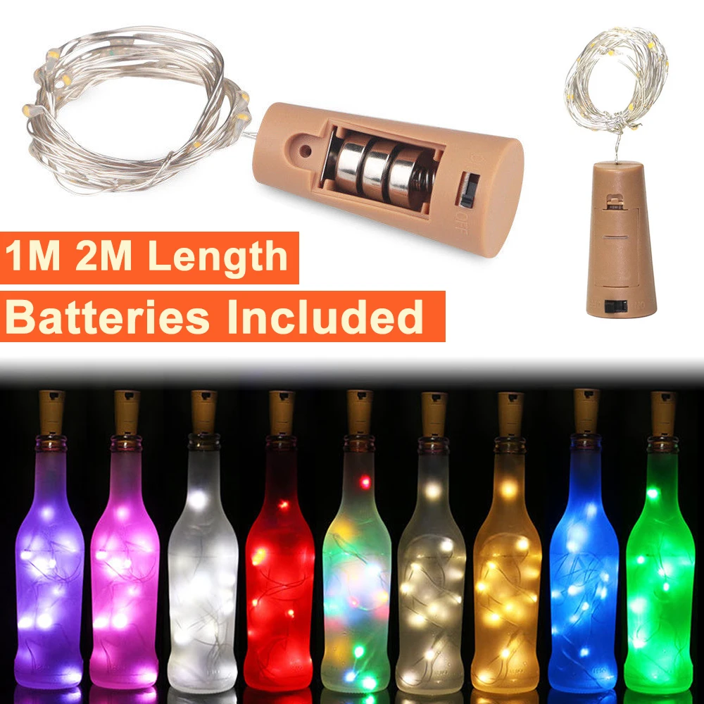 Colorful LED Cork String Light 1M 2M Fairy Lights Garlands Battery Included Copper Wire for Christmas Wine Bottle Decor Lamp