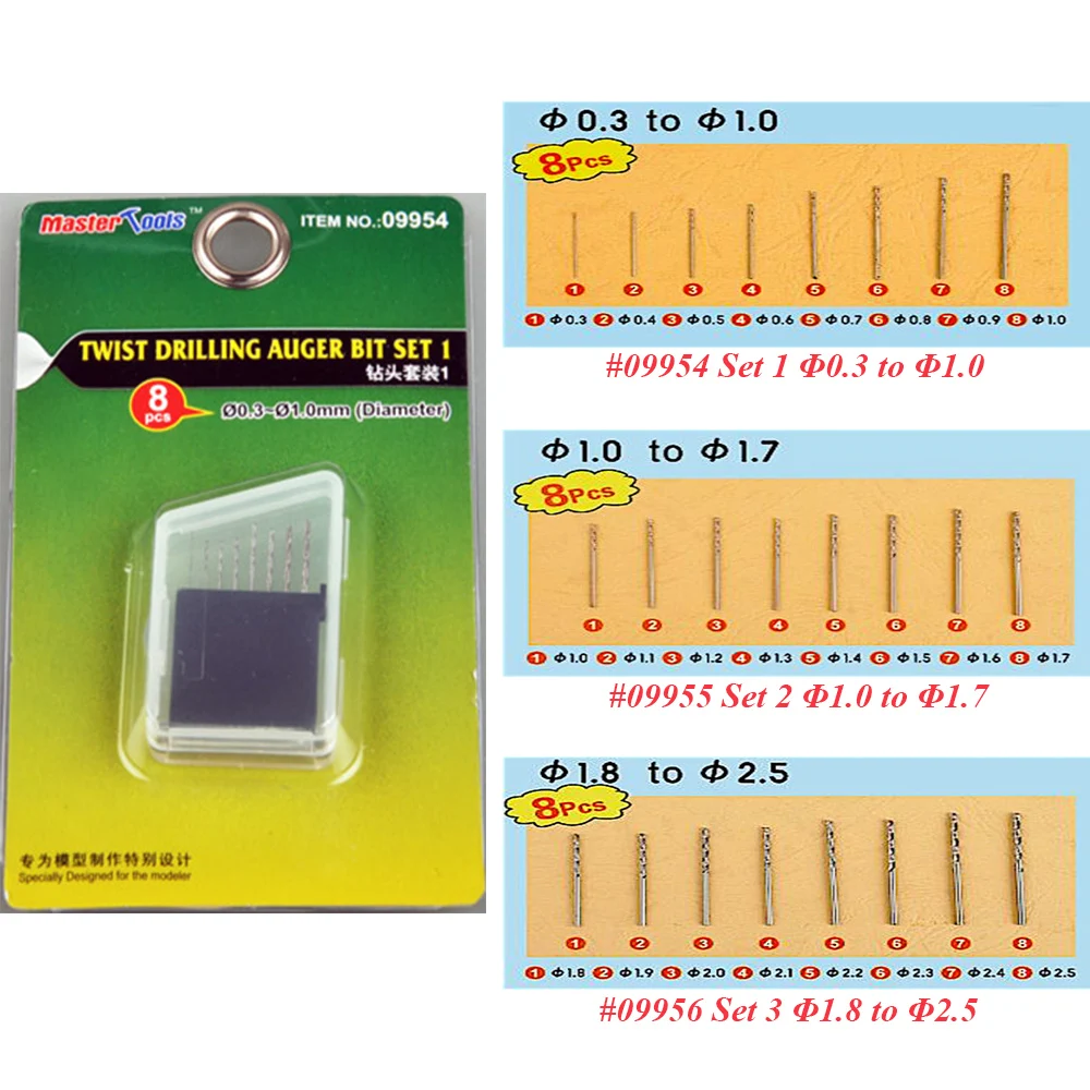 Trumpeter Master Tools 09954 09955 09956 Twist Drilling Auger Bit set Model Accessories 8pcs/set