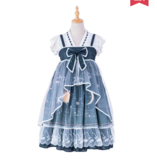 Đại Học Sinh Viên Phong Cách Hanfu Retro Sweet Lolita Victoria In Hình Kawaii Cô Gái Loli Cos Gothic Lolita Kimono Bé Gái Tiệc Trà Jsk