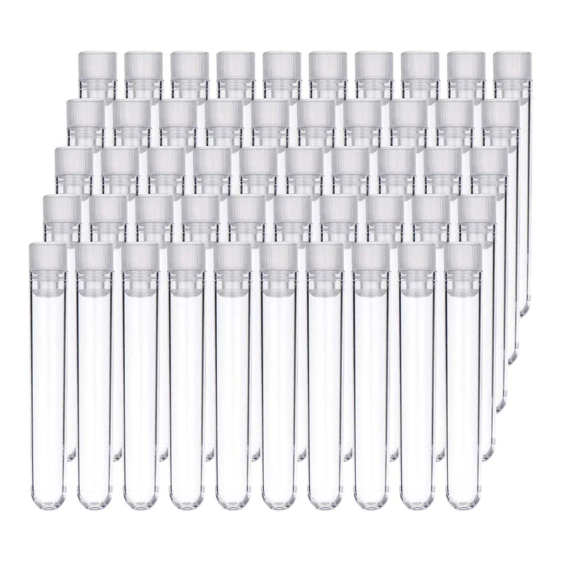 

100Pcs 12X100mm Transparent Laboratory Clear Plastic Test Tubes Vials with Push Caps School Lab Supplies