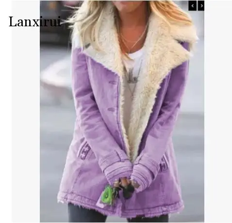 lanxirui Clothes Coats Women Fashion Winter Spring Long Sleeve Solid  Composite PlushButton Lapels Jacket Outwearcoat