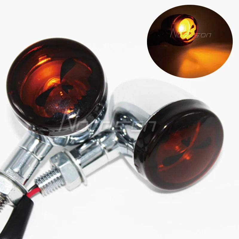 

2Pcs Retro Motorcycle Skull Design Metal Chrome Motorcycle Turn Signals Lights Indicators Blinkers Flashers