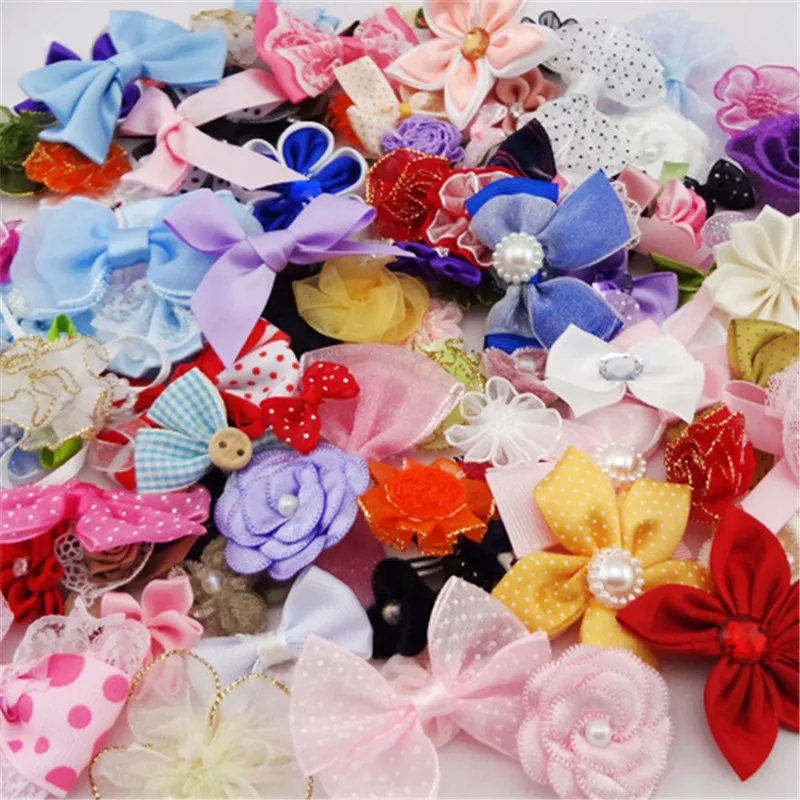 50pcs Ribbon Bows Flowers Appliques Craft Lots Mix E87