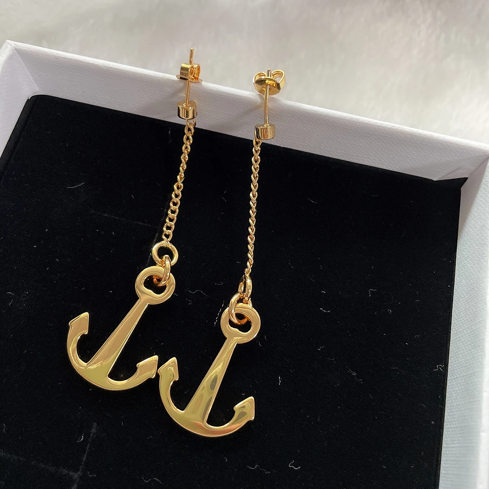 Anchor dangling earrings for women gold plated long luxury earrings unique cool party jewelry dupl