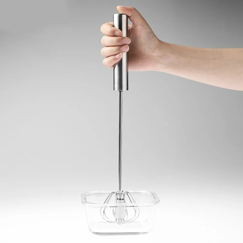 Eggs Stirring Stainless Steel Whisk Stirrer Mixing Mixer Egg Beater Foamer Rotate Hand Push Whisk Stiring Tool