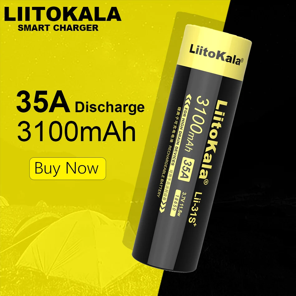 1-20PCS LiitoKala  Lii-31S 18650 Battery 3.7V Li-ion 3100mA 35A Power battery For high drain devices.