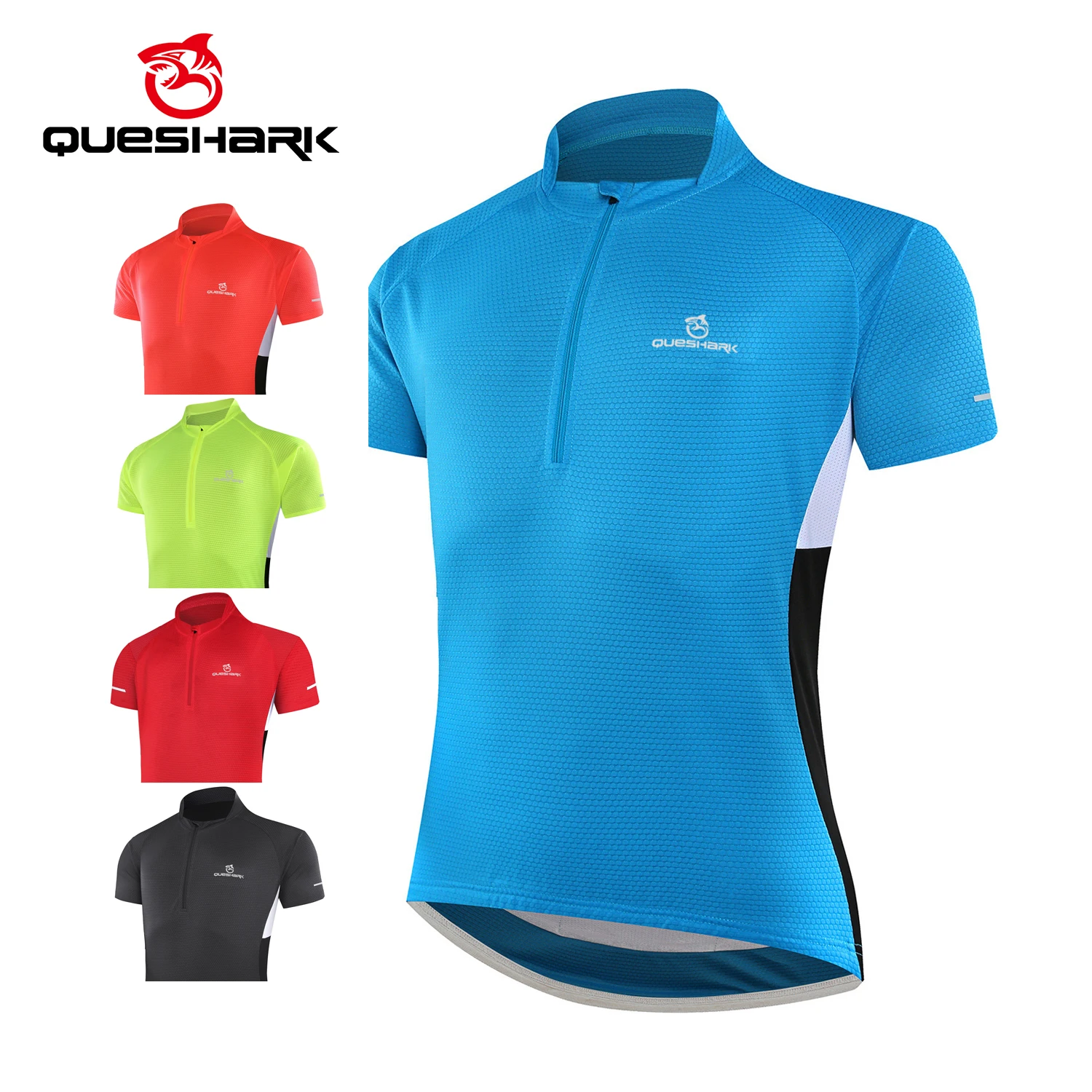 QUESHARK Men Short Sleeve Cycling Jersey MTB Mountain Road Bike Downhill Shirt Top Quick Dry Riding Racing Bicycle Clothes