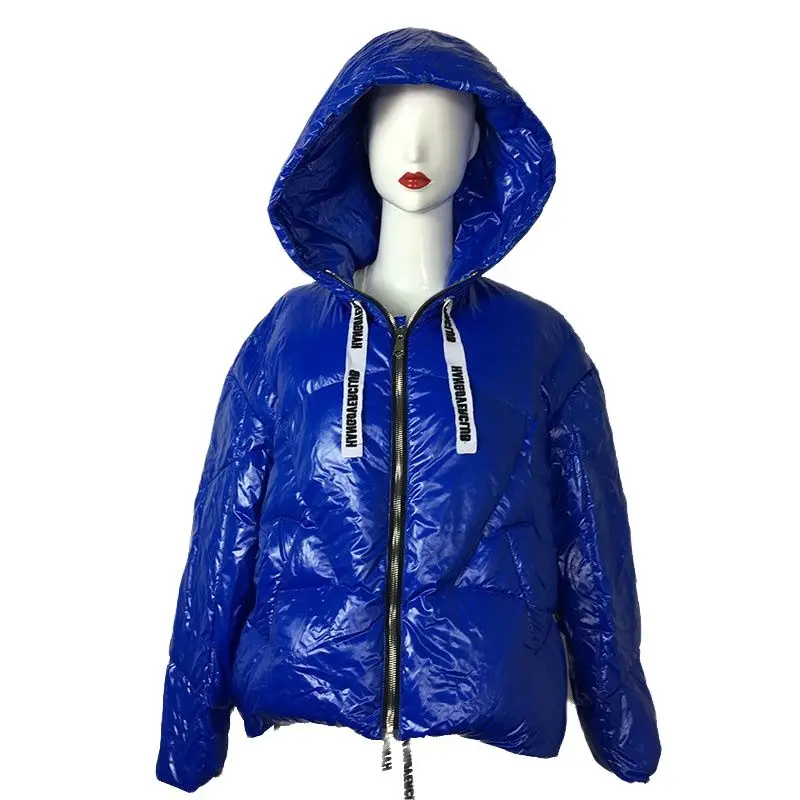 Popular Bright Blue Down Coat Women's Winter Short Casua Down Jacket With Hooded S-L