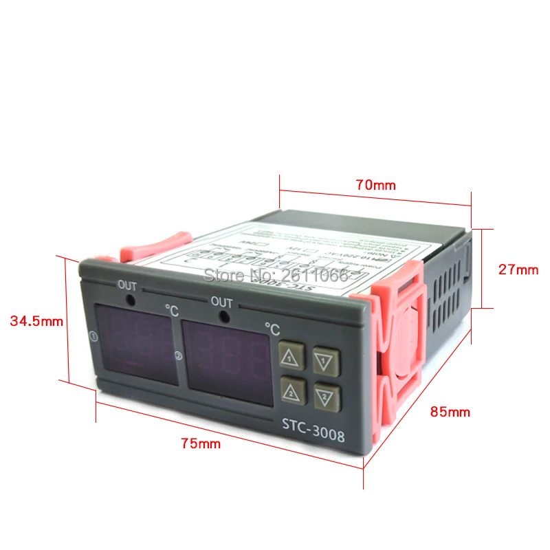 

STC-3008 12V 24V 110-220V Dual Digital Temperature Controller Two Relay Outpurmoregulator Thermostat With Heater Cooler