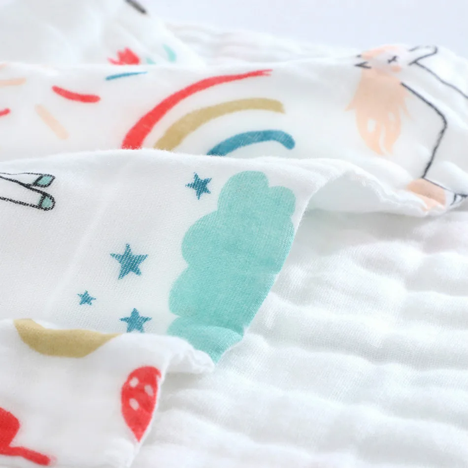 5pcs Baby 6-layer Pure Cotton Printed Long Square Towel Combed Cotton Long Gauze Towel Newborn Feeding Towel Baby Washing Towel