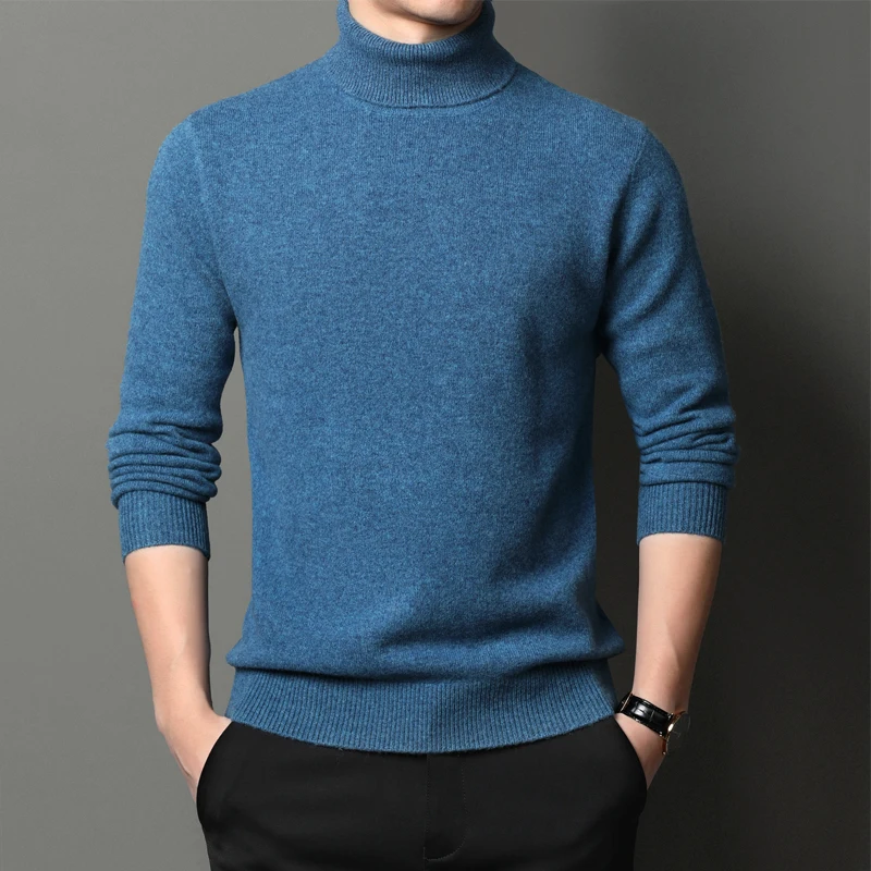 

Men's Thick Cashmere Sweater Winter 100% Wool Turtleneck Jumpers Male Casual Solid Color Long Sleeve Warm Knitwear Pullovers