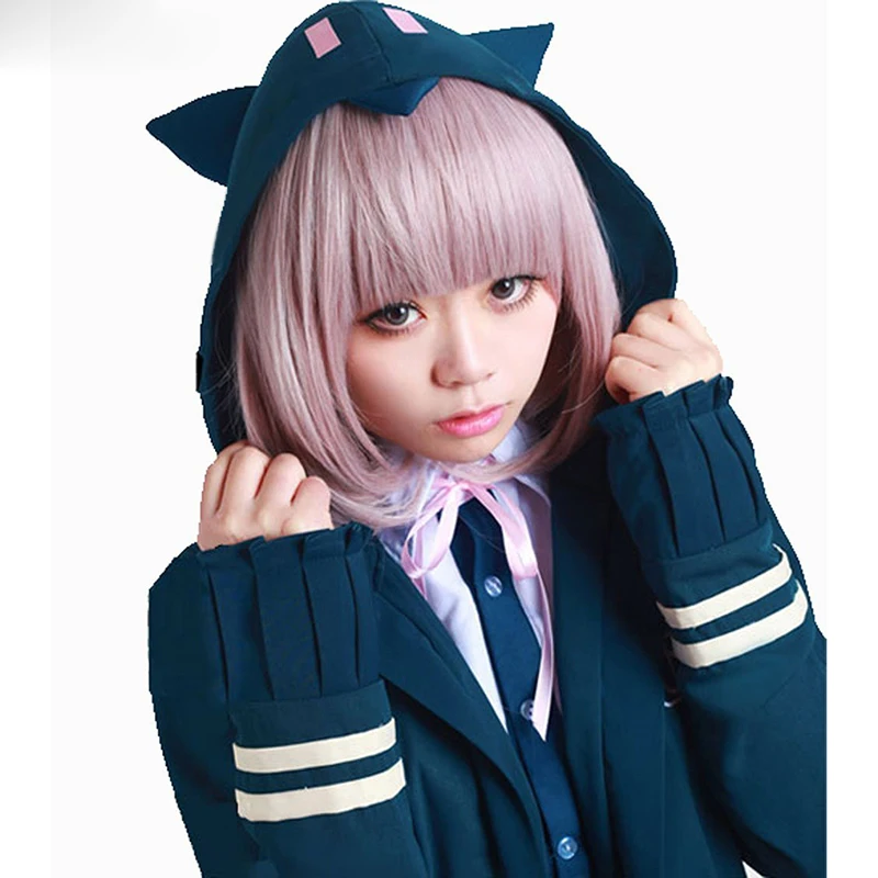 Anime DanganRonpa parrucca Cosplay per ragazza donna Dangan Ronpa Nanami ChiaKi parrucca Costume Cosplay resistente al calore + cappuccio parrucca gratuito