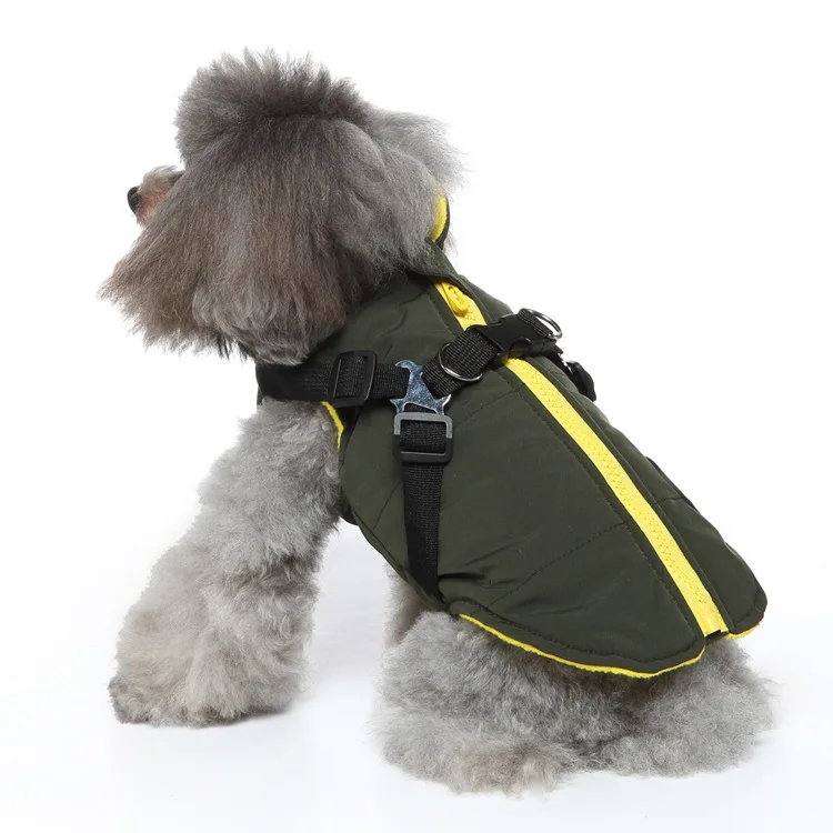 XS-2XL Padded Cotton Dog Coat with Chest Strap Winter Warm Jacket Vest Pet Harness Vest Dog Puppy Clothes Zipper Pet Clothing