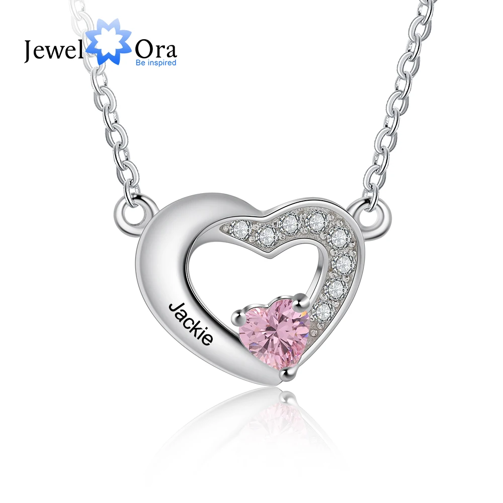 

JewelOra Customized Engraved Name Heart Pendant with Birthstone Personalized Mothers Necklace Birthday Gift for Wife Girlfriend