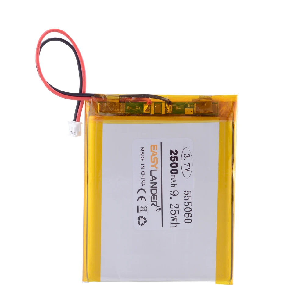 1.5MM 2pin connector 555060 2500mah 3.7V e-books GPS PDA Car recorder Li-polymer battery LiPo battery