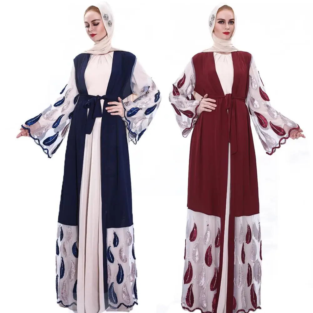 แฟชั่นเปิดมุสลิม Abaya มุสลิม Kimono Peignoir หญิง Kaftan ตุรกี Robes มุสลิมอิสลาม Cardigan Ramadan Ropa F1762