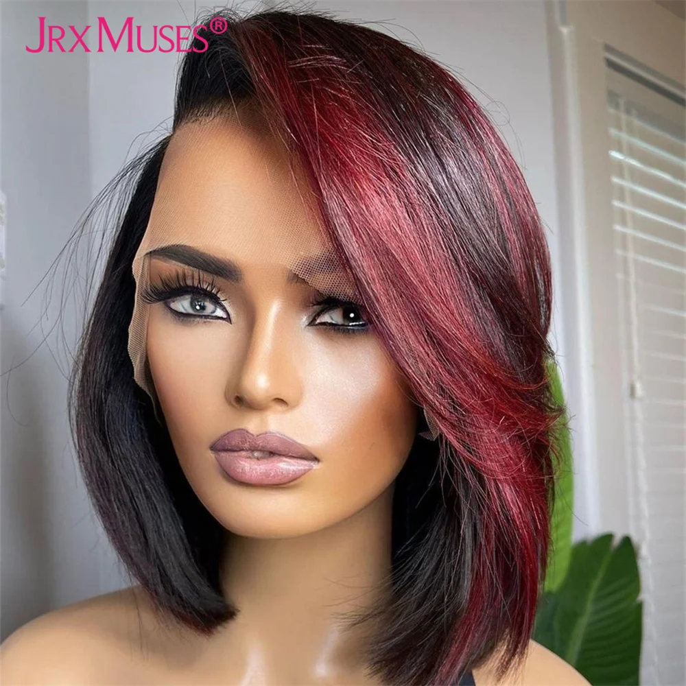 1B/27 Short Bob Wig Human Hair Wigs 1B/99J Side Part Pre Plucked Brazilian Remy Hair13x4 Lace Wig For Black Women