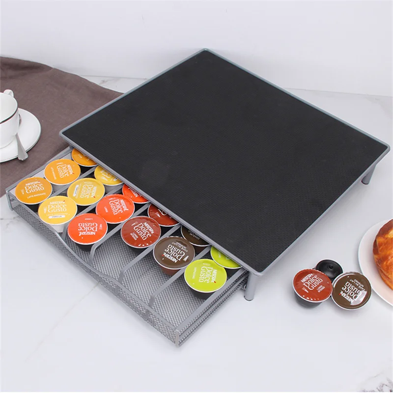 Metal Coffee Capsule Shelves Pods Holder Iron Chrome Storage Rack Coffee Drawers For Dolce Gusto Coffeeware Sets