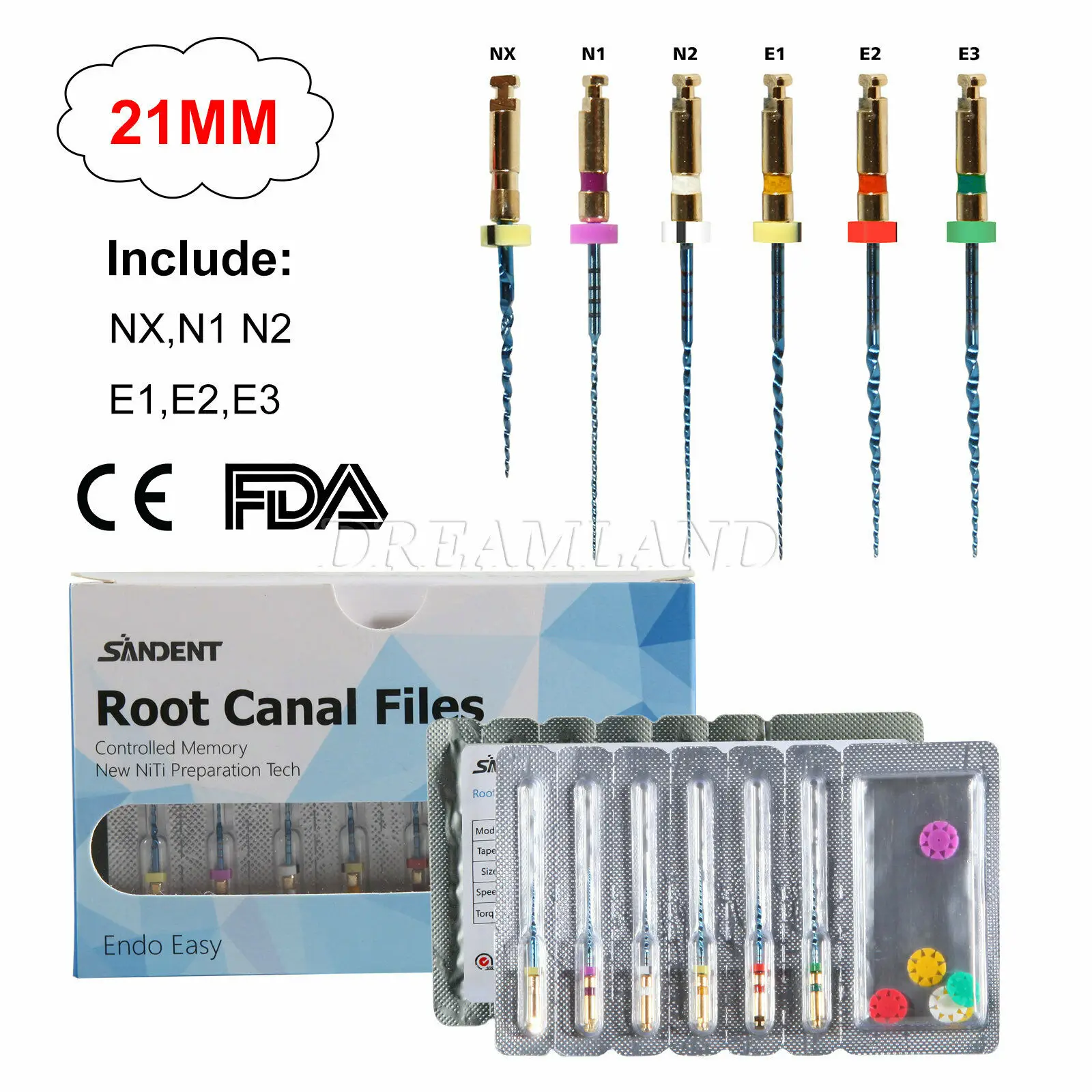 60PCS Dental Endo Endodontic Universal Engine Rotary Tip Assorted Root Canal NiTi File 21MM