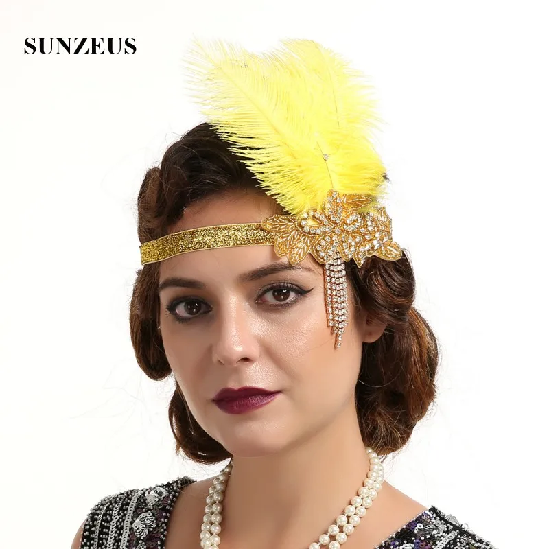 Big Feathers Fanscinators Women Headwear Black/White /Yellow /Champagne Bride Wedding Hair Wear accessoire mariage BQ010