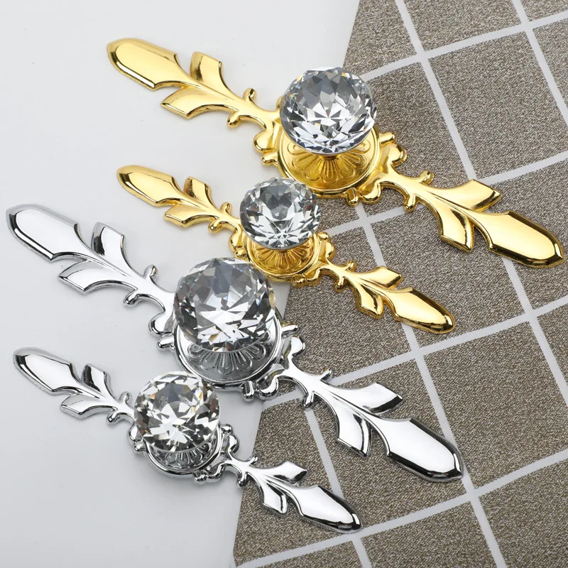 JD Luxury Diamond Crystal Handles Shoebox Cabinet Furniture Handles Closet Door Drawer Knobs Wardrobe Pulls Hardware