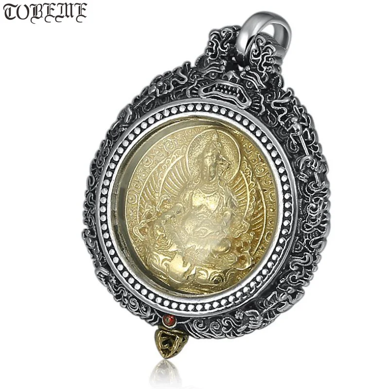 925 Silver Tibetan Yellow Jambhala Pendant Sterling Zambhala Buddha Pendant Yellow Fortune God Pendant 9-Direction Lucky Amulet