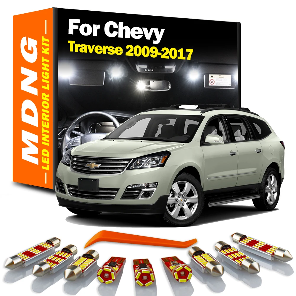 MDNG 13Pcs Canbus Indoor Lamp For Chevrolet Chevy Traverse 2009-2014 2015 2016 2017 LED Interior Map Dome Light Kit Car Bulbs