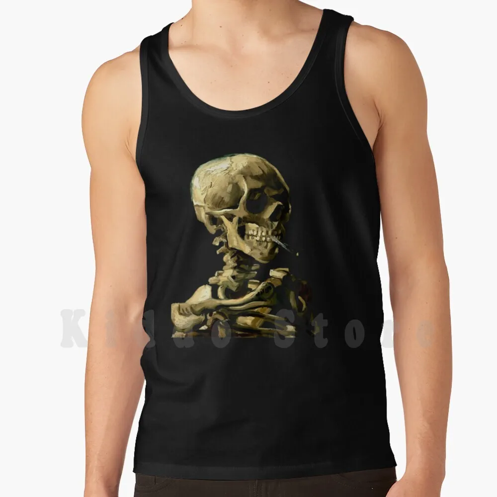 Vincent Van Gogh Skeleton Skull Smoking Cigarette Art Lover Gift Or Mask Tank Tops Vest 100% Cotton Vincent