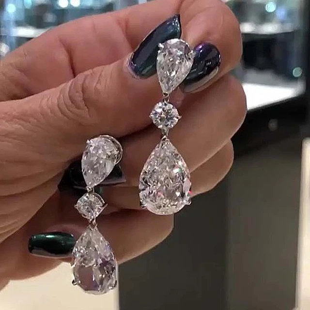 Large diamond drop earrings hot sale
