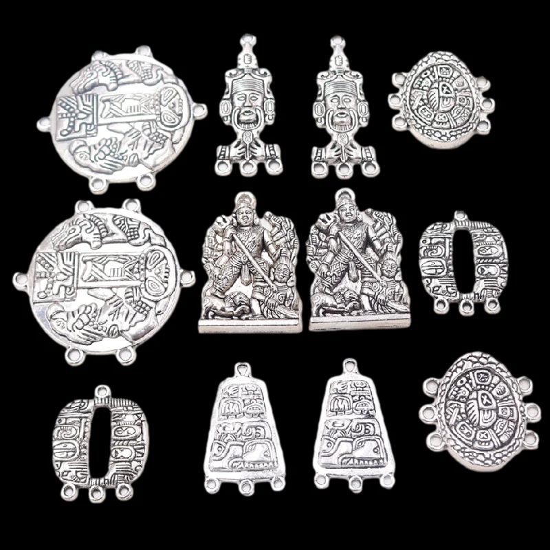 

1Pack Silver Plated Ancient Mayan Totem Connectors Ethnic Style Earrings Metal Accessories DIY Charms Jewelry Crafts Making P511