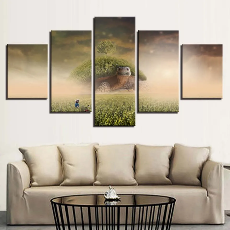 

Large tortoise and grassland green 5 pcs Modern Home Wall Decor Canvas Picture Art HD Print Painting On Canvas for Living Room