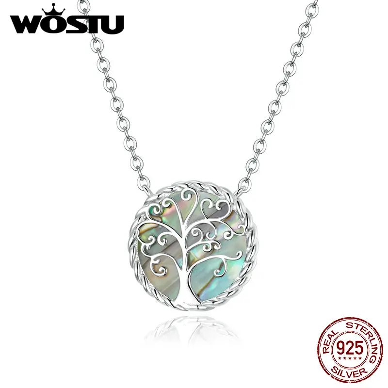 WOSTU 925 Sterling Silver Necklace Tree of Life Long Chain Link Necklace For Women Fashion Jewelry CQN433