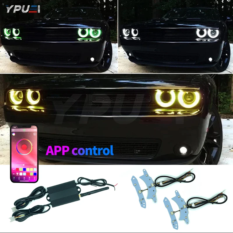 RGBW Multicolor LED Headlight Circuit Board Ambient Lighting For 2015-up Dodge Challenger DRL w/Smartphone Remote Control