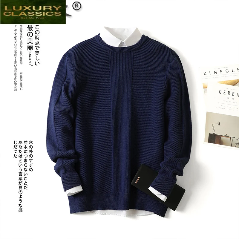 High Quality Men's Sweater Black Pullover Men Korean Style Knitted Sweaters Autumn Winter Clothes 2021 Pull Homme 0LW4459