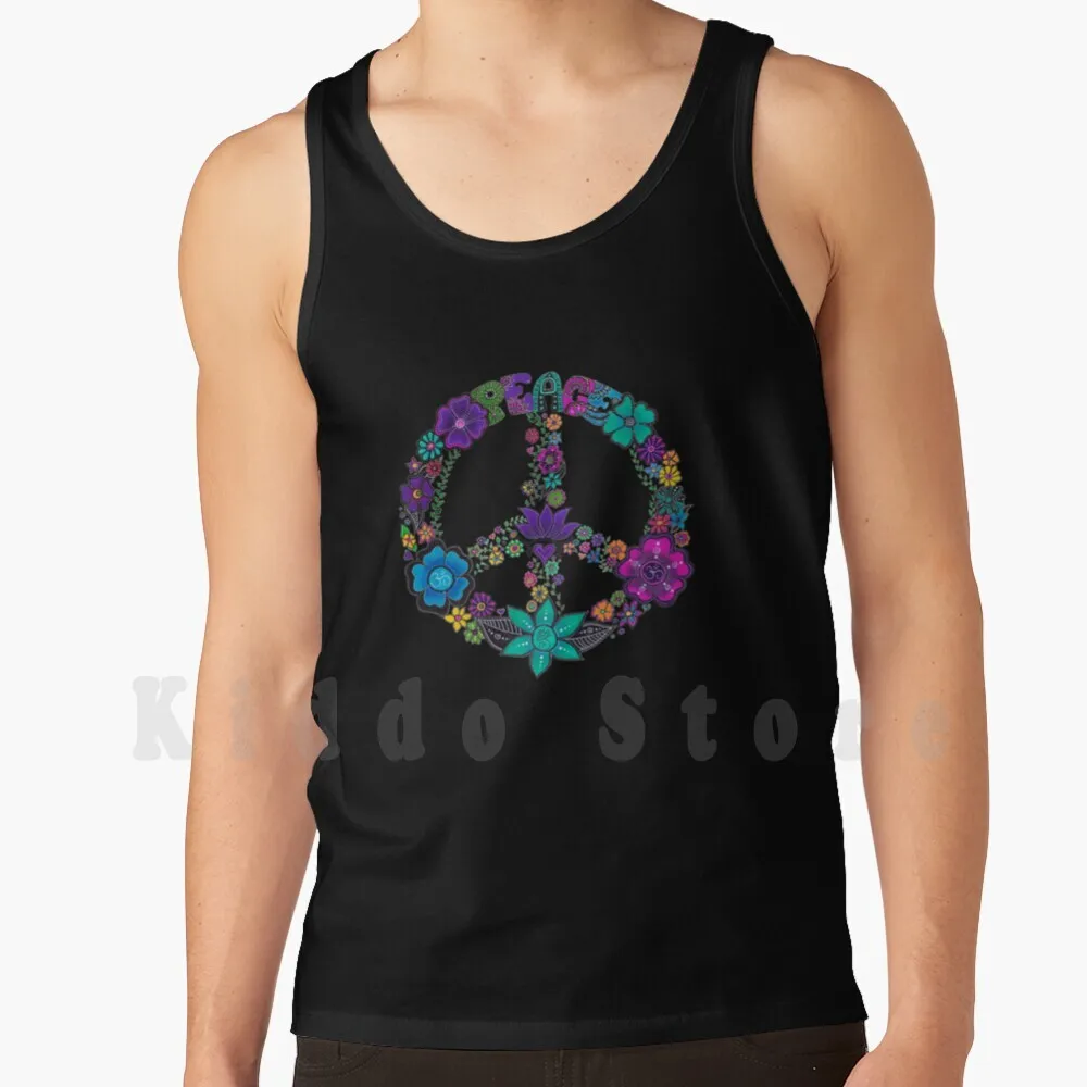 Flower Peace Sign Tank Tops Vest 100% Cotton Peacesign Peace Flowers Om Colourful Happy Vibrantart Love Inspiration