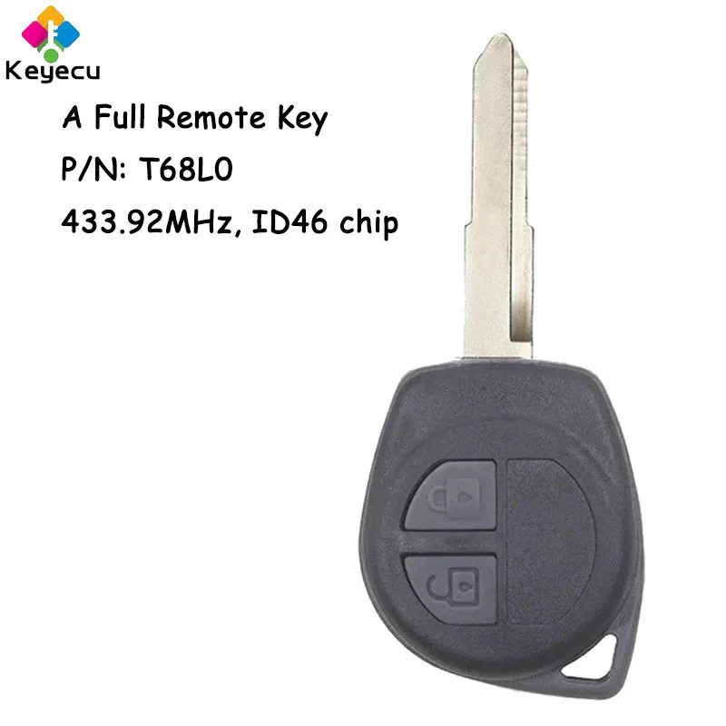 KEYECU Replacement Remote Control Car Key With 2 Buttons 433.92MHz ID46 Chip HU87 Uncut Blade for Suzuki Swift Fob P/N: T68L0