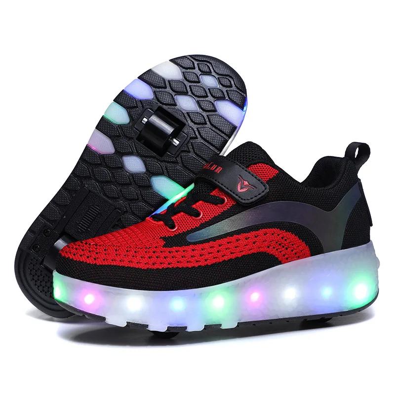 

LED Children Roller Shoes With USB Charger Two Wheels Boy & Girls Roller Skates With Switch Breathable Kids Sneakers Size 27-43