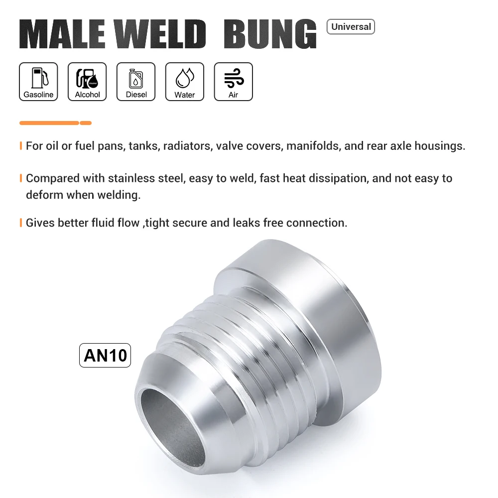 4PCS/PACK Top Quality Aluminum AN10-AN Straight Male Weld Fitting Adapter Weld Bung Nitrous Hose Fitting Silver