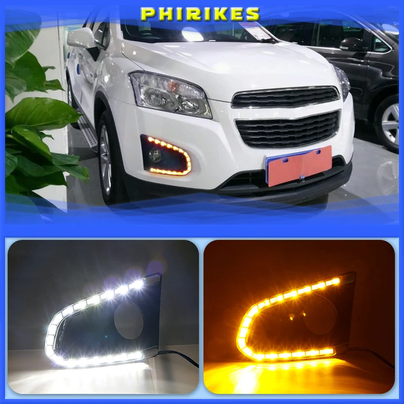 

1 set For Chevrolet TRAX Chevy 2014 2015 2016 LED DRL Daytime Running Lights Daylight With yellow turn signal and fog lamp hole