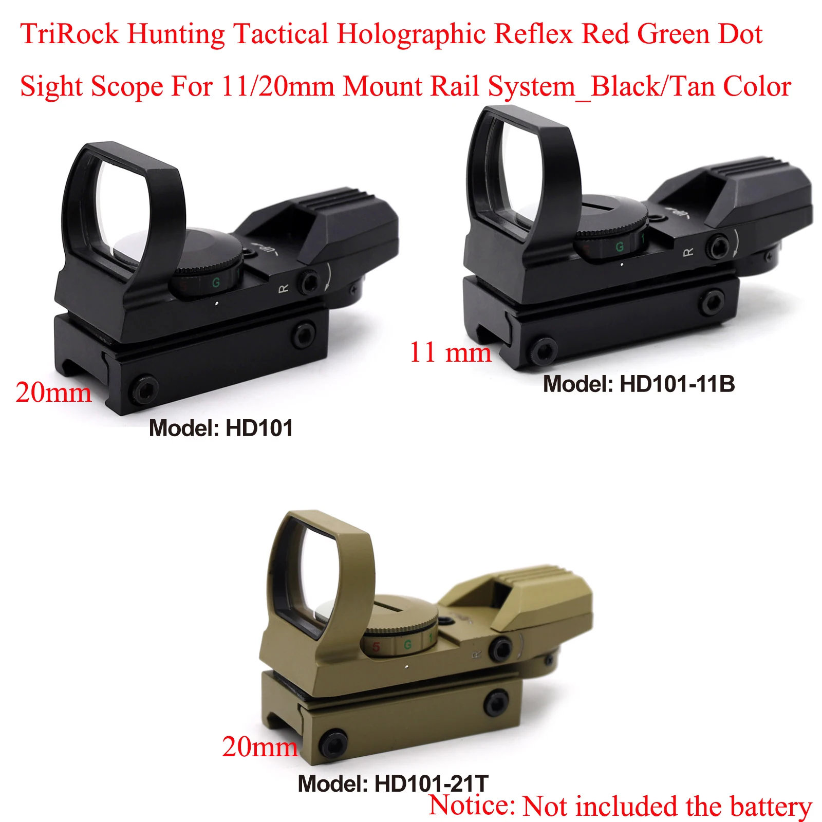 

TriRock Tactical Holographic Reflex Optic Red Green Dot Sight Scope Black/Tan for 11/20mm Mount Rail System Hunting