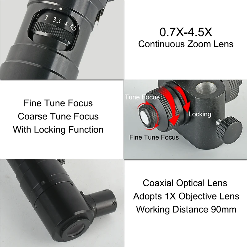 48X-300X 2 Megapixels Coaxial Photoelectron Microscope Can Take Photos and Video Measurements 0.7X-4.5X Continuous Zoom Lens