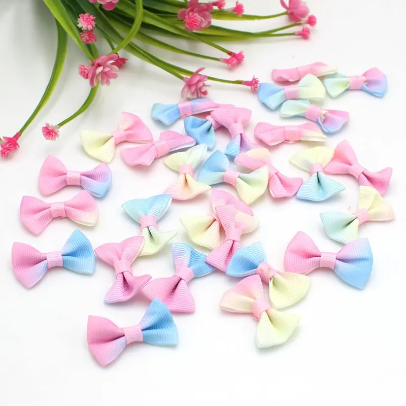 30Pcs/lot multicolor Mini Small Pringting Ribbon Bow Pet Bowknot Craft ONLY BOW NO CLIPS DIY Wedding Decor Accessories