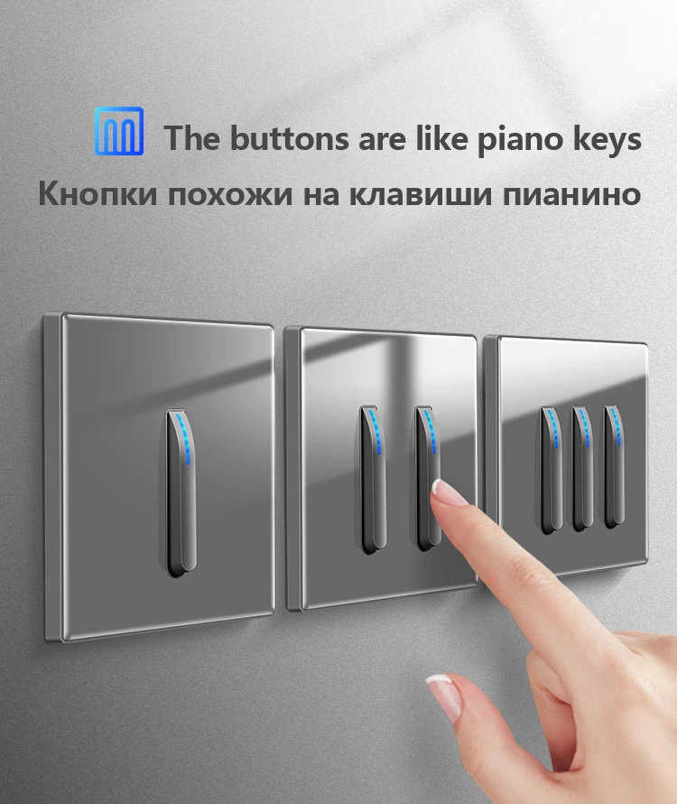 Universal Wall Lamp ON/OFF Gray glass Panel Home With Indicator Iight Piano Key Design Reset Button Switch EU Socket