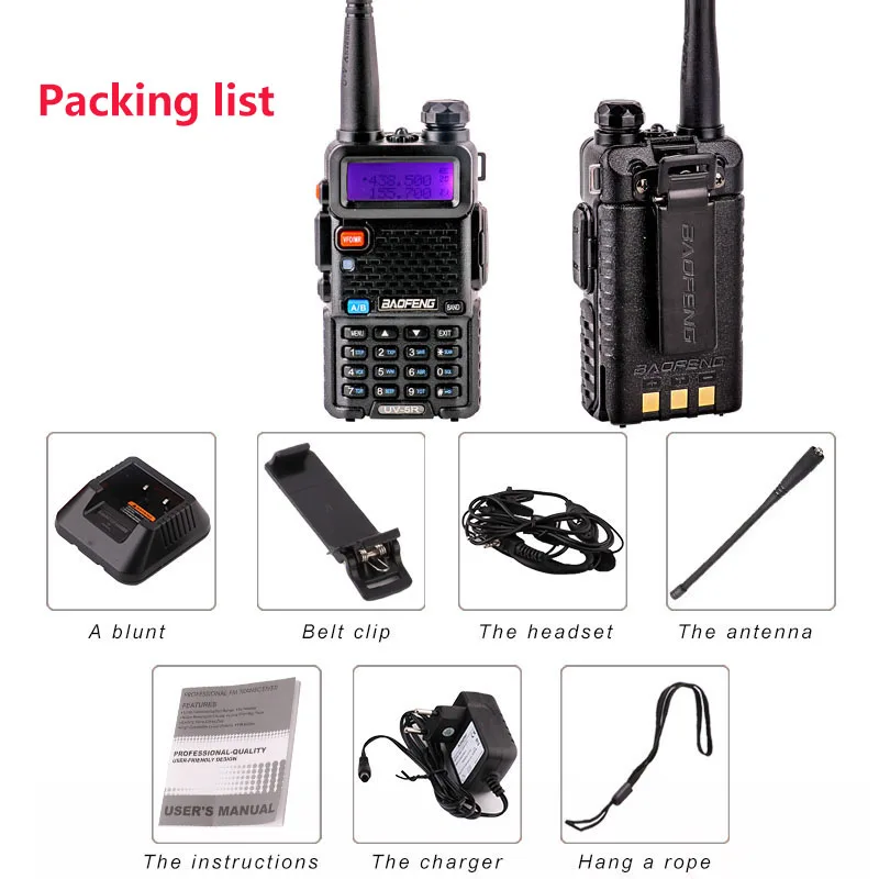 Professional Walkie Talkie 10 KM UHF VHF 5W UV-5R uv With Flashlight VOX FM CB Transceiver 2 Way Radio Communicator baofeng uv5r