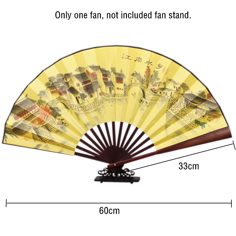 10 Inch Vintage Bamboo Fan Chinese Folding Silk Cloth Fan Pattern Art Craft Wedding Dance Hand Fan